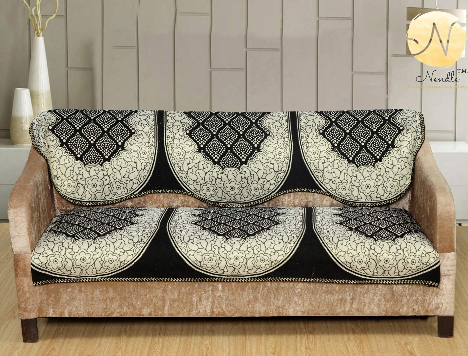 Nendle Cotton Sofa Covers Set of 3 Seater for Living Room (Black, 2 Pieces), 69 Inch x 27 inch, Abstract ASIN: B07W - Shop at Colombo Mall
