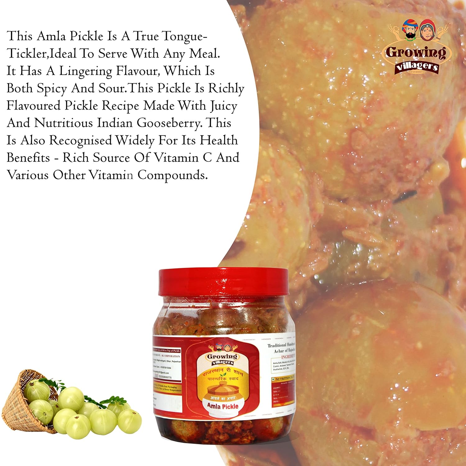 Growing Villagers Awla Achar Homemade Gooseberry Pickle | Desi Ghar Ka Bana Achar | No Preservative , Less Oil | Jar Of 400 Grams FROM INDIA (SAM) - View 3 of 4