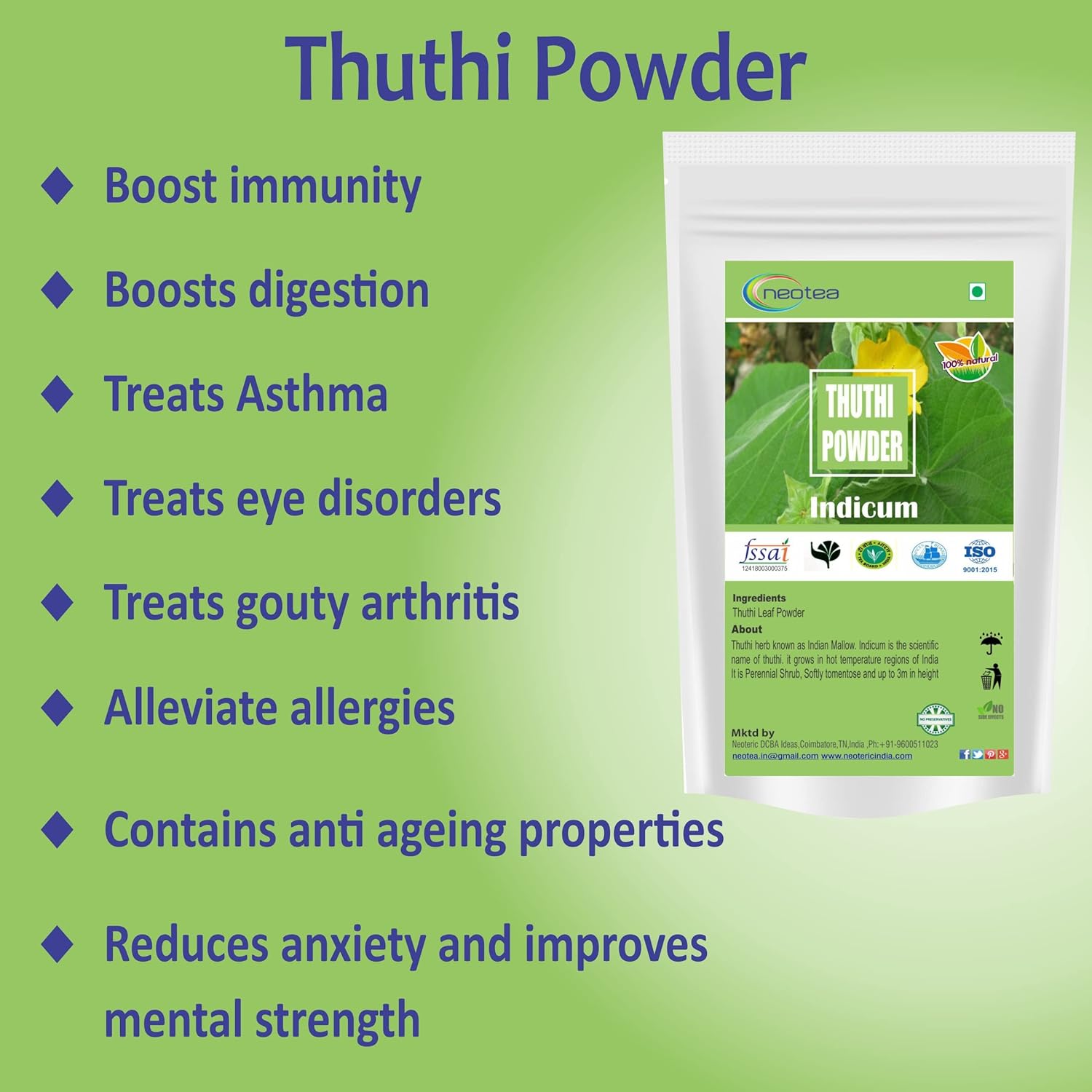 Neotea Flax Thuthi Or Abutilon Indicom Leaf Powder, 300 G - View 3 of 3