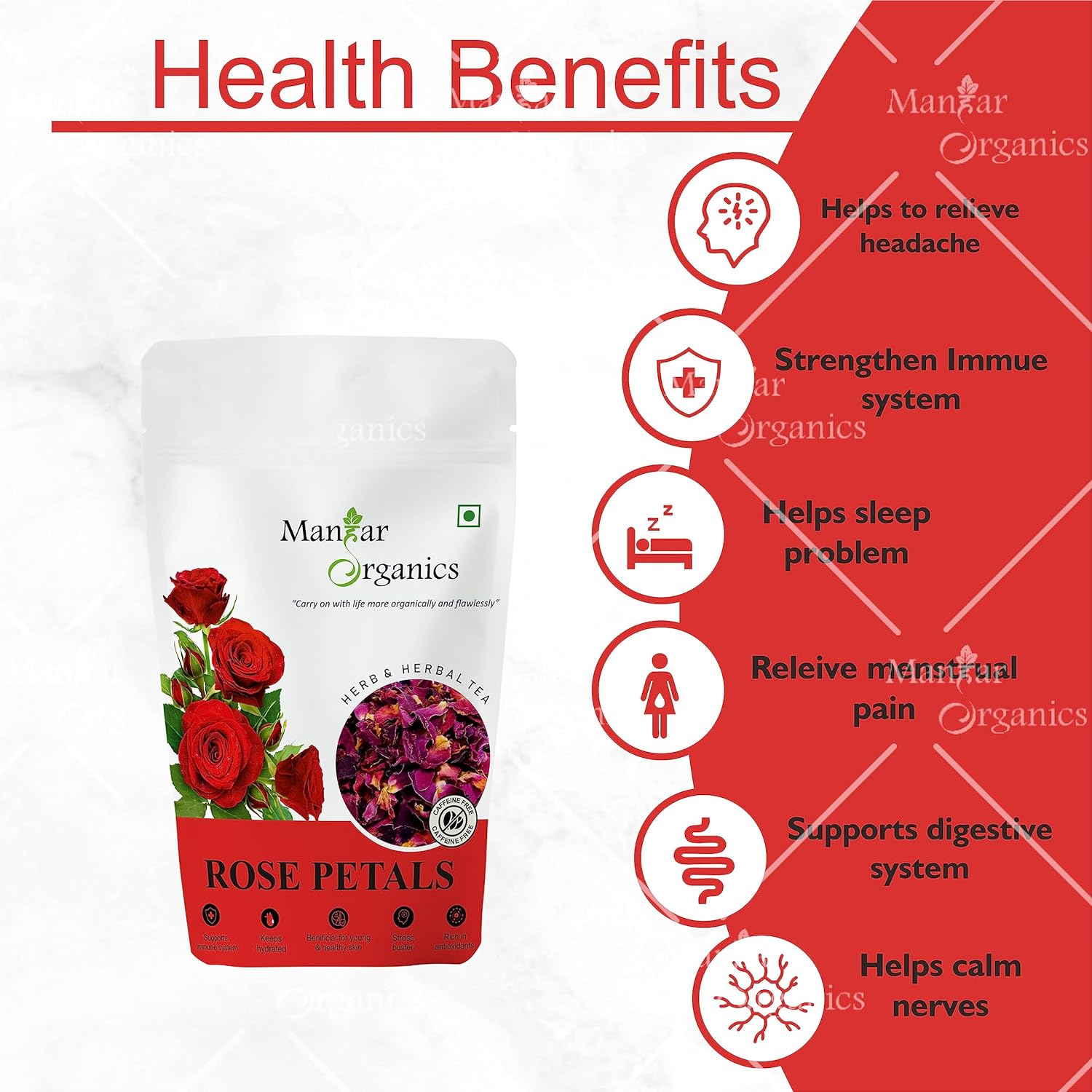 ManHar Organic Rose Petals Herbal 100gm |Dried Rose Petals |Rich in Antioxidants | Rich in VIT - C | For Glowing Skin | Stress Relieving &amp; Relaxing(Rose, 100gm) - View 3 of 3