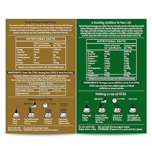 GTEE Green Tea Bags - Ginseng &amp; Moringa Tea Bags, 25 Tea bags (Pack of 2) (FROM INDIA SAB) - View 4 of 6
