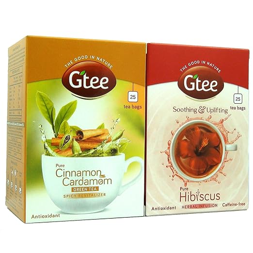 GTEE Hibiscus Tea Bags &amp; Green Tea Bags - Cinnamon &amp; Cardamom, 25 Tea bags (Pack of 2) (FROM INDIA SAB) - View 2 of 7