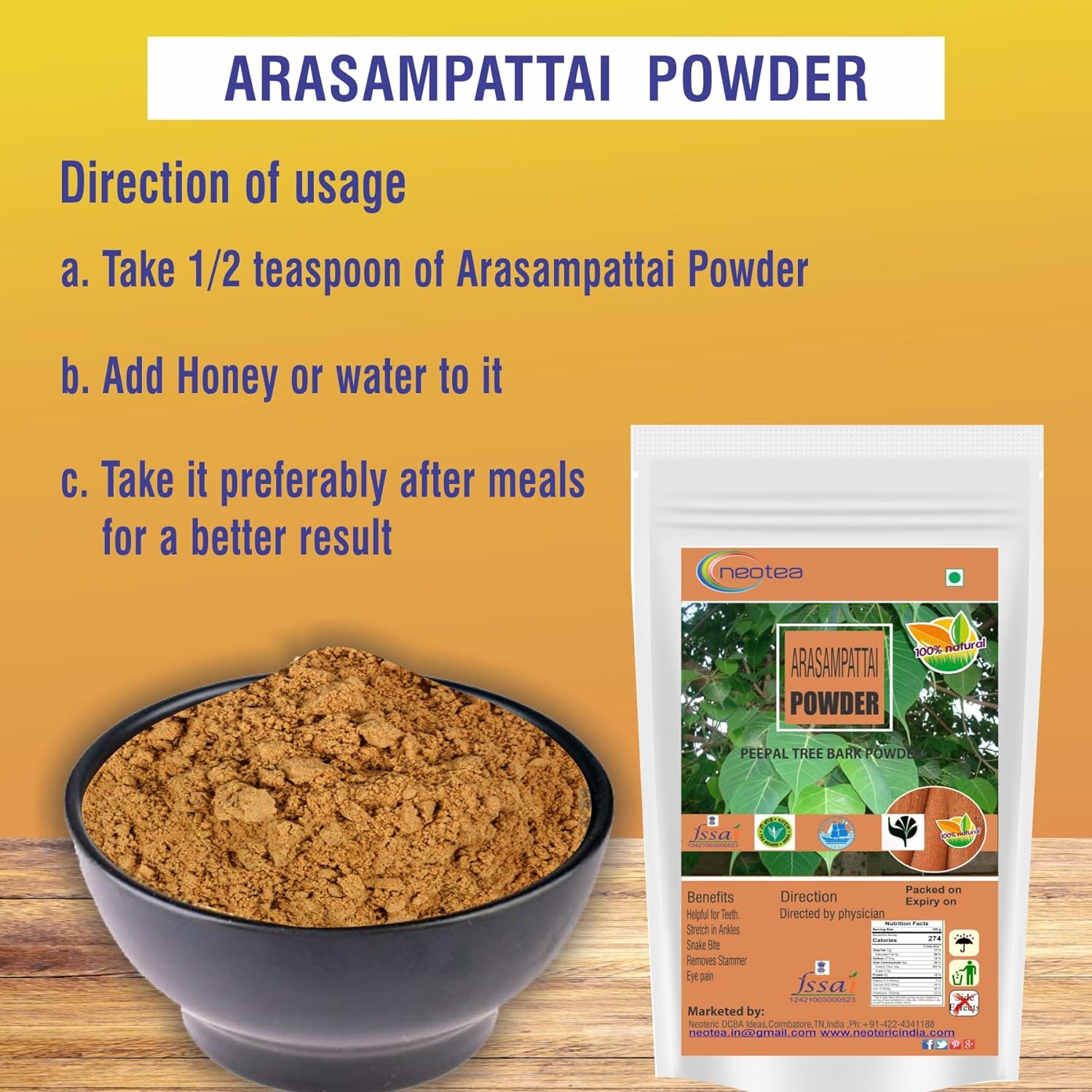 Neotea Arasam Pattai Powder Peepal Tree Bark Ficus Religiosa 300 G - View 2 of 3