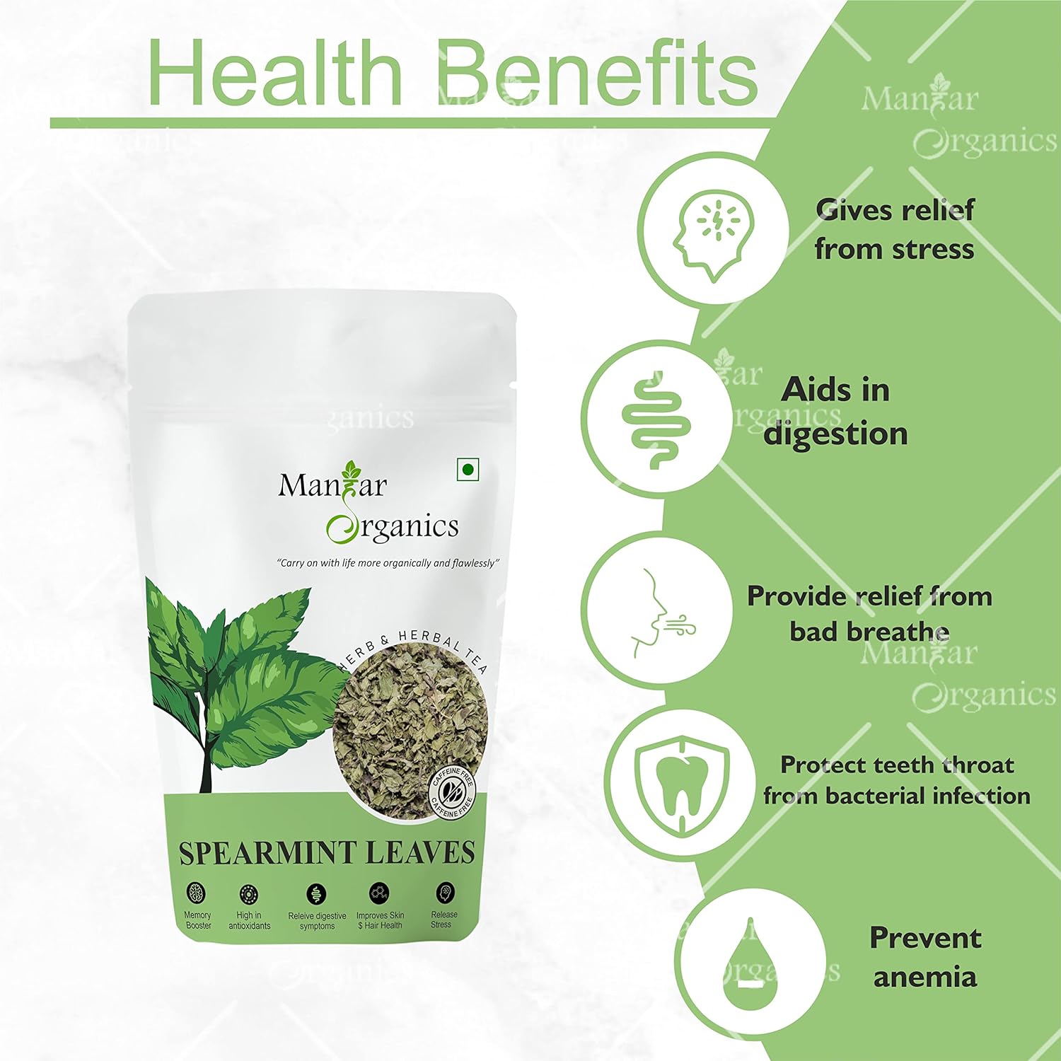 ManHar Organic Spearmint 100gm Herbal Tea Leaves for PCOD &amp; PCOS || Caffeine free|| (Spearmint, 100gm) - View 3 of 3