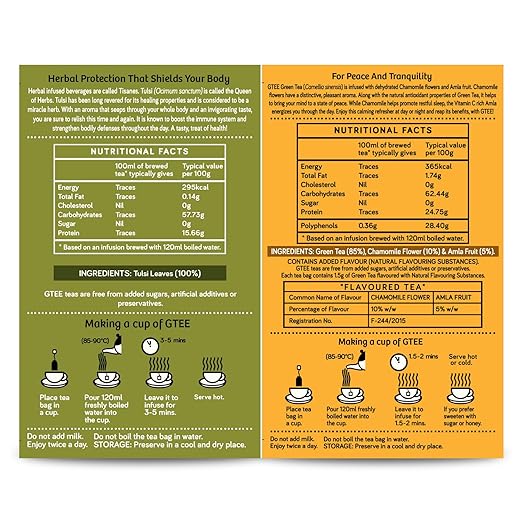 GTEE Green Tea Bags - Chamomile &amp; Tulsi Tea Bags, 25 Tea bags (Pack of 2) (FROM INDIA SAB) - View 6 of 6