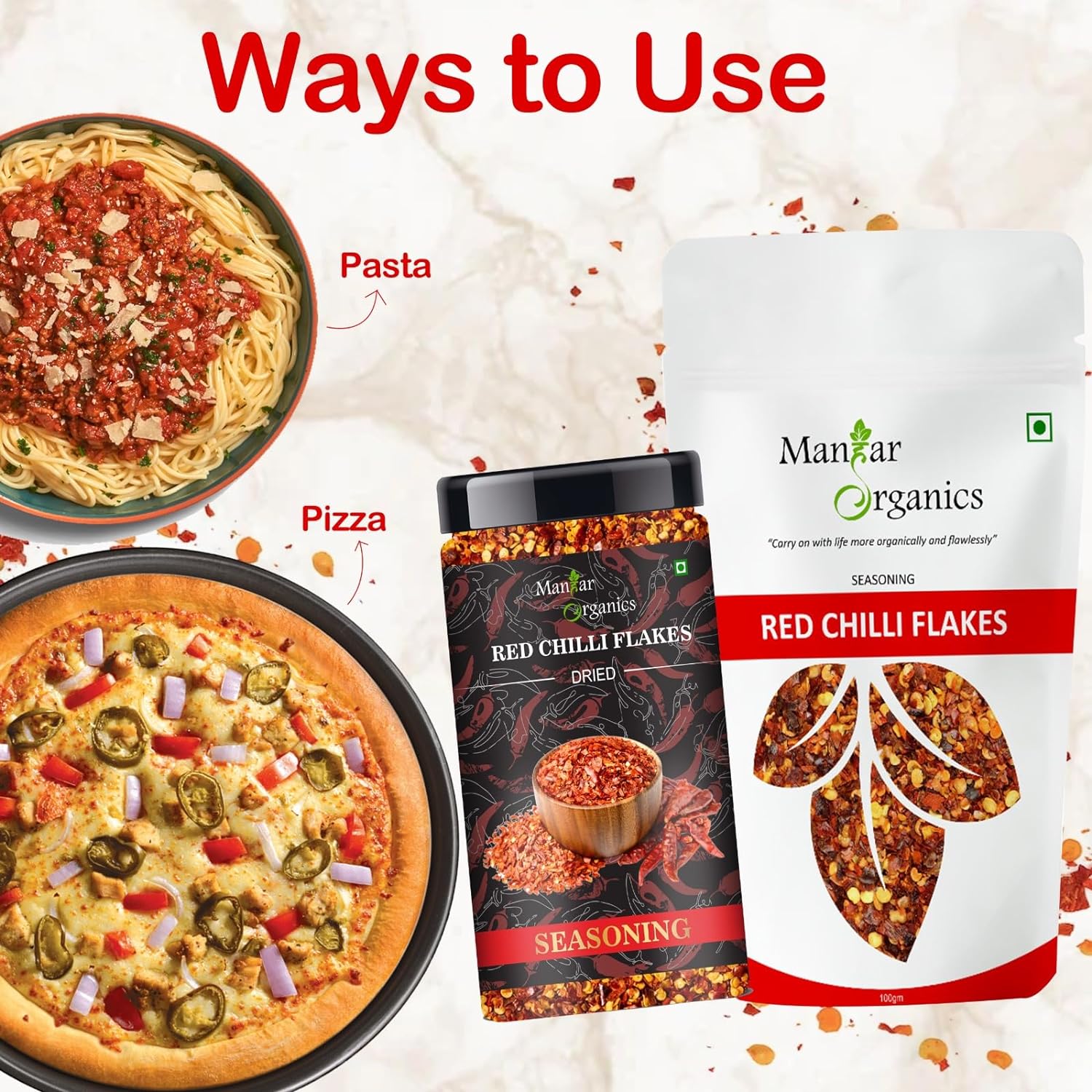 ManHar Organics Red Chilli Flakes Seasoning 80gm Jar - View 3 of 3