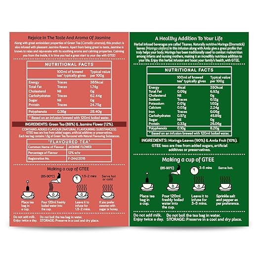 GTEE Green Tea Bags - Jasmine &amp; Moringa Tea Bags, 25 Tea bags (Pack of 2) (FROM INDIA SAB) - View 4 of 5