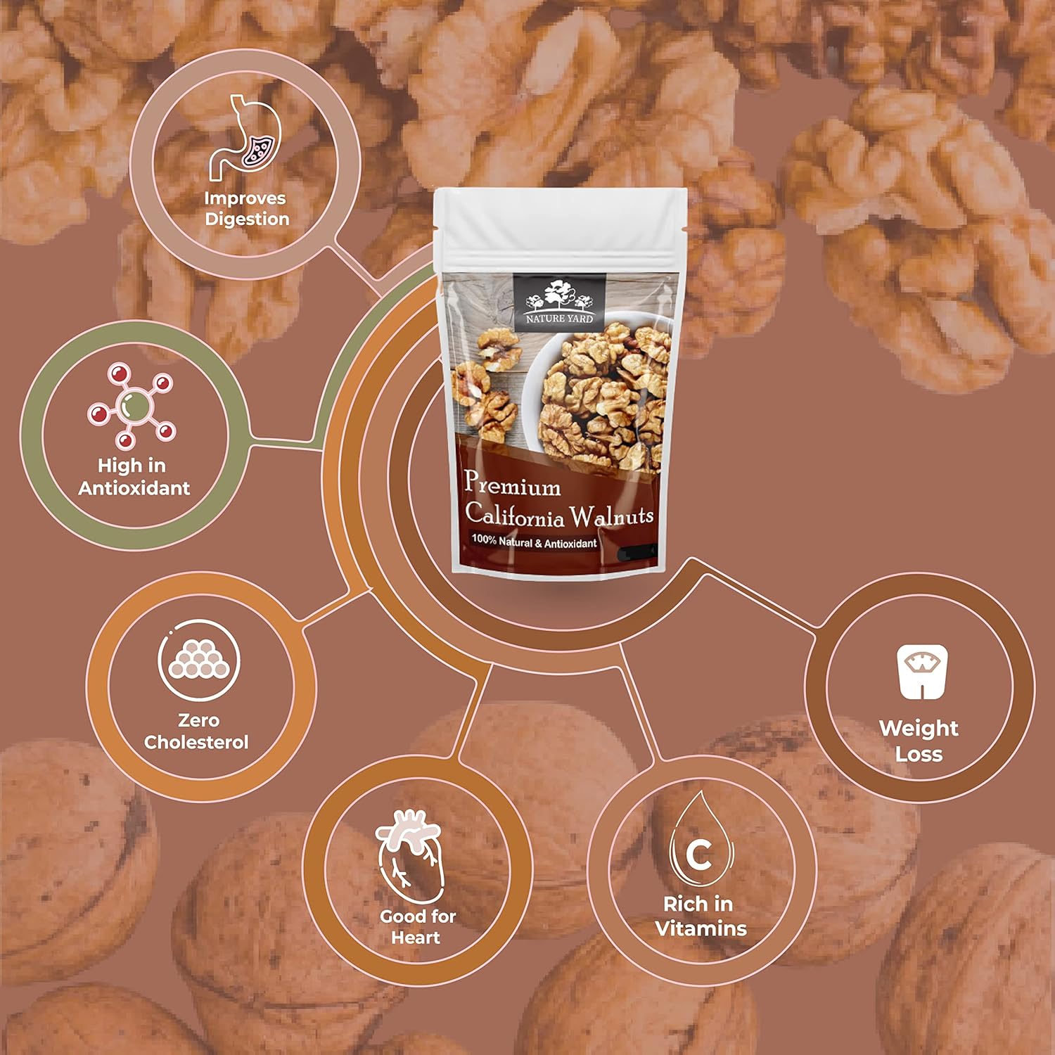 NATURE YARD Premium Organic Walnut Kernals Without Shell - 500gm - Akhrot giri dry fruit - 100% Natural and antioxidants (FROM INDIA SAB) - View 3 of 5