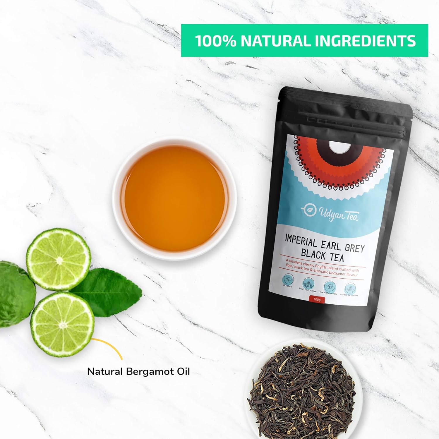 Udyan Tea Imperial Earl Grey Black Tea, 100g (40 Cups) | Energises &amp; Reduces Fatigue and Stress - View 2 of 2