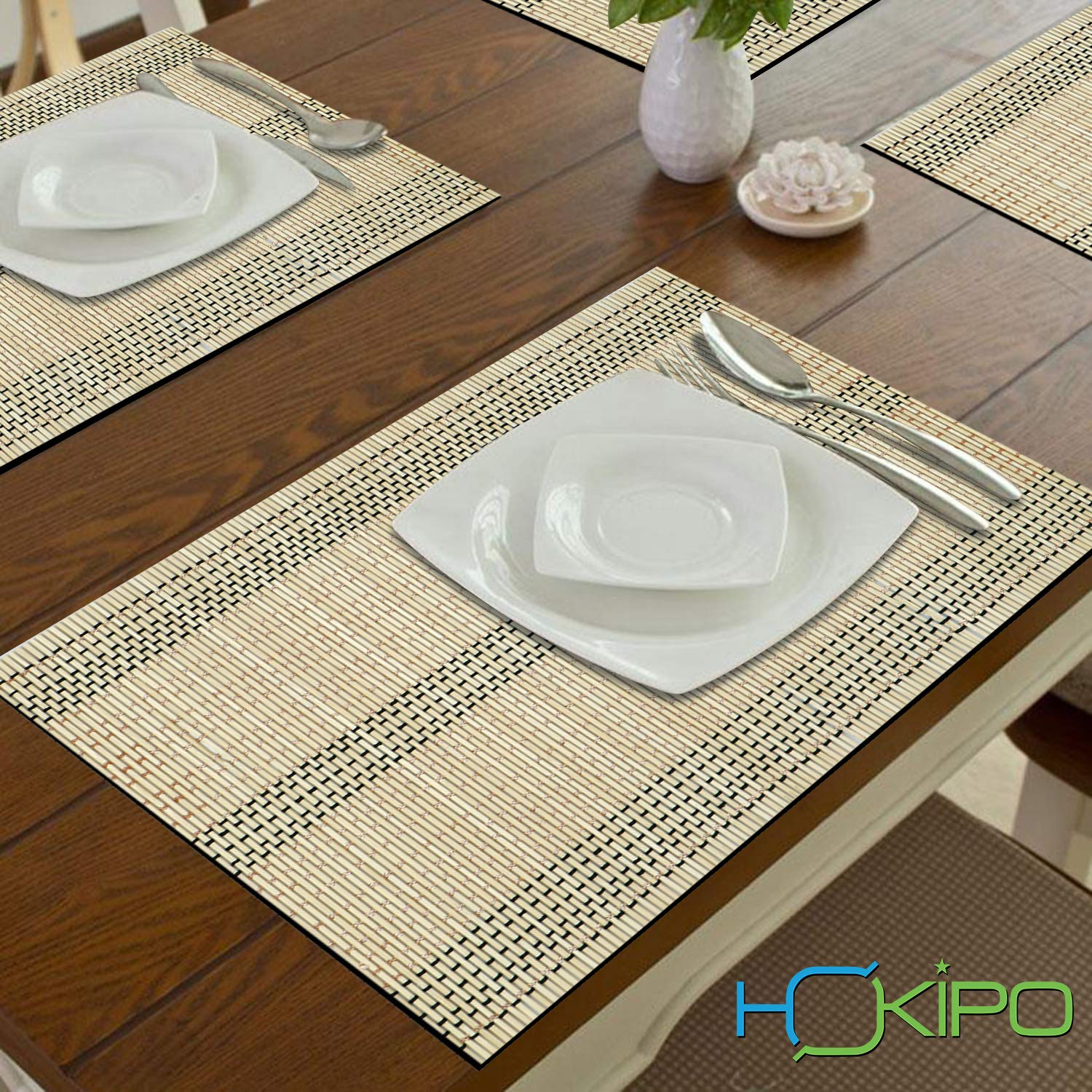 HOKIPO Reversible Bamboo Placemats Set Of 4 Table Mats, 45X30 Cm, (Ar13), Beige - View 2 of 6