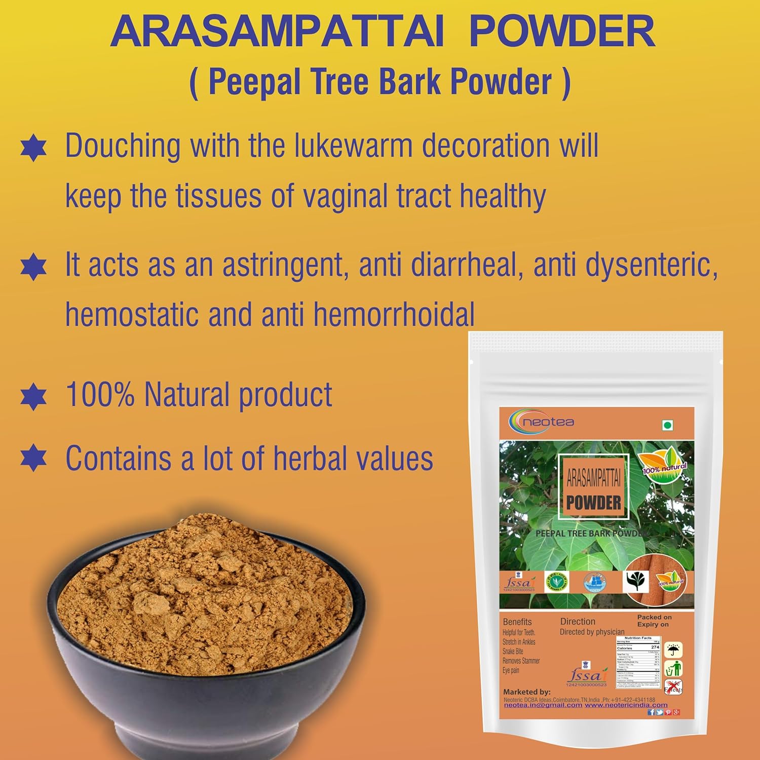Neotea Arasam Pattai Powder Peepal Tree Bark Ficus Religiosa 300 G - View 3 of 3