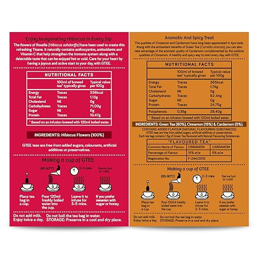 GTEE Hibiscus Tea Bags &amp; Green Tea Bags - Cinnamon &amp; Cardamom, 25 Tea bags (Pack of 2) (FROM INDIA SAB) - View 4 of 7