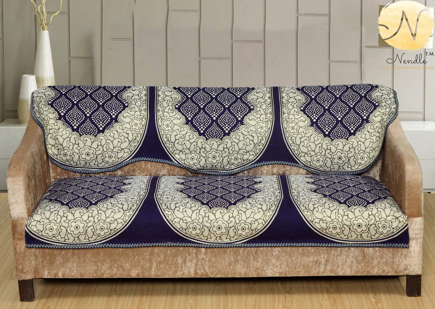 Nendle Cotton Abstract Pattern Sofa Covers Set of 3 Seater (Violet, 2 Pieces, 69 Inch x 27 inch) - View 2 of 5