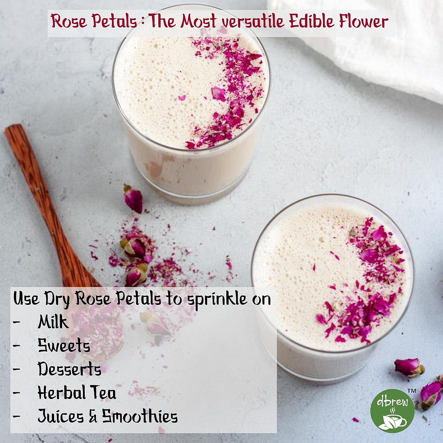 dbrew Rose Petals Tea - 100gm | Natural Sun-Dried Petals | Gulab Patti | Caffeine Free Tea | Edible for Food | Immunity Booster Tisane - View 2 of 5