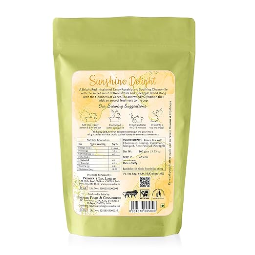 Premiers Sunshine Delight, Green Tea Infusions with Pineapple Flavour, Loose Leaf Tea with Real Ingredients, 100 Gms, 50 Cups, Low Caffeine Tea and Herbs (FROM INDIA SAB) - View 2 of 6