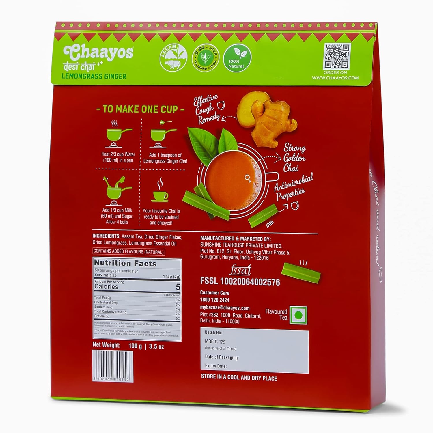 Chaayos Lemongrass Ginger Tea - Premium Chai Patti for Cough &amp; Cold Remedy (100g)(FROM INDIA SAB) - View 6 of 6