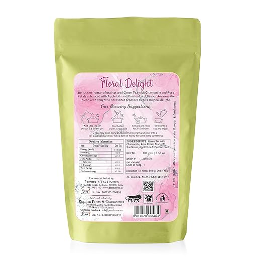 Premiers Floral Delight, Green Tea Infusions with Passion Fruit Flavour, Loose Leaf Tea with Real Ingredients, 100 Gms, 50 Cups, Low Caffeine Tea and Herbs (FROM INDIA SAB) - View 2 of 6