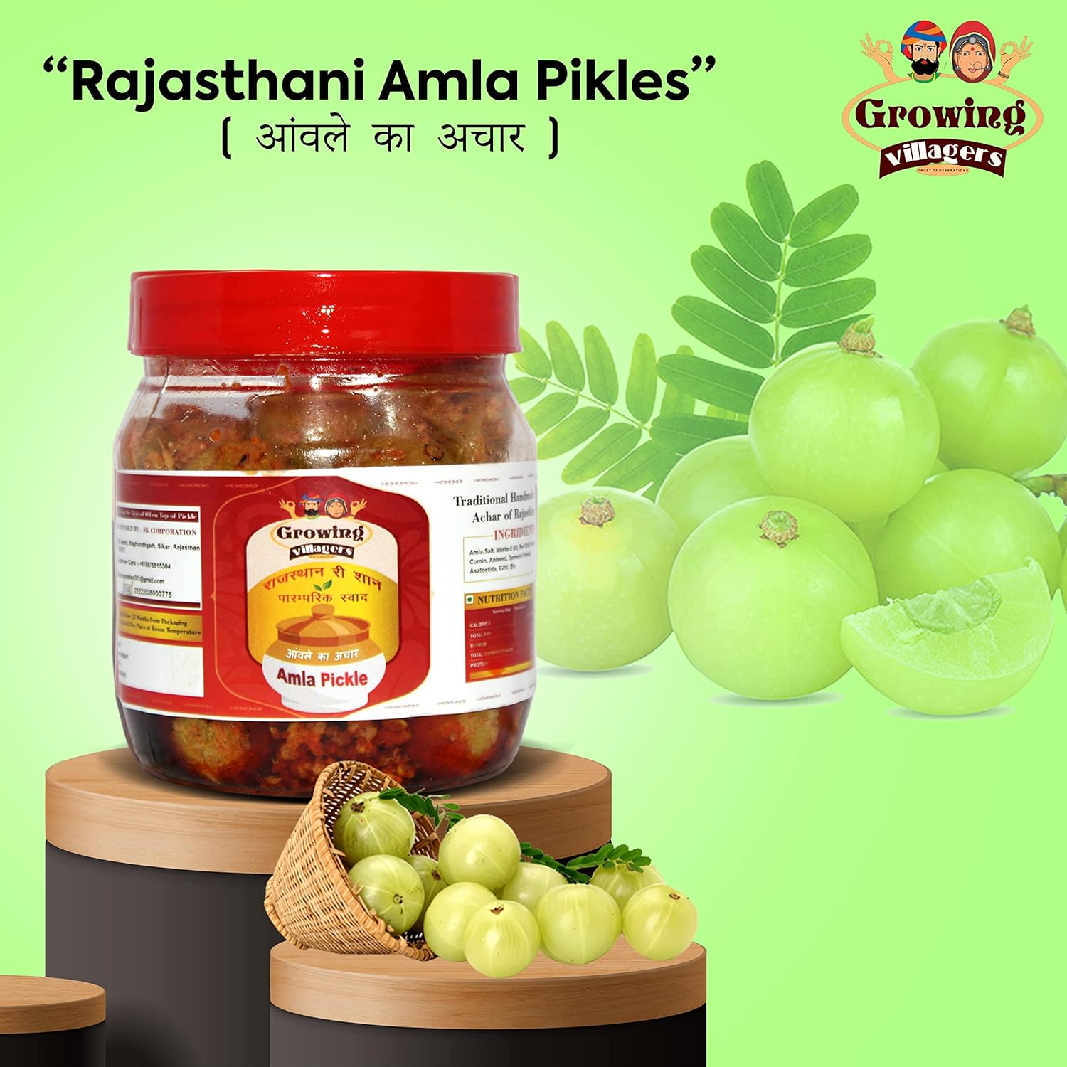 Growing Villagers Awla Achar Homemade Gooseberry Pickle | Desi Ghar Ka Bana Achar | No Preservative , Less Oil | Jar Of 400 Grams FROM INDIA (SAM) - View 2 of 4