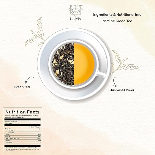LLUVIA TEA Jasmine Green Tea for Calm Mind | Made with Whole Leaf Natural Jasmine Flowers and Natural Flavors | Pure Elegance Smooth and Floral (FROM INDIA SAB) - View 4 of 6