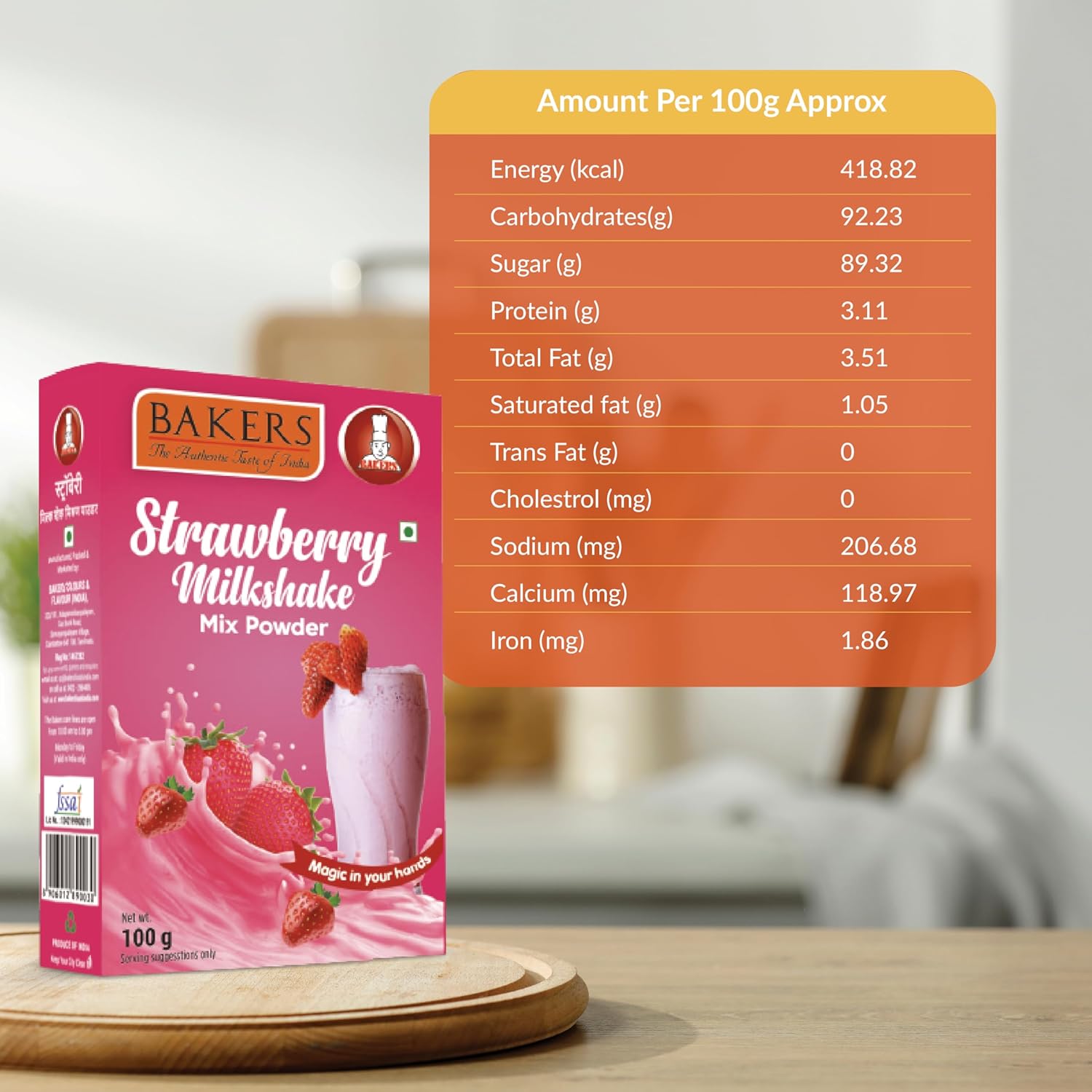 BAKERS Milkshake Powder Strawberry Flavour Premix Pack of 3 (100 gm x 3) (FROM INDIA SAB) - View 2 of 6
