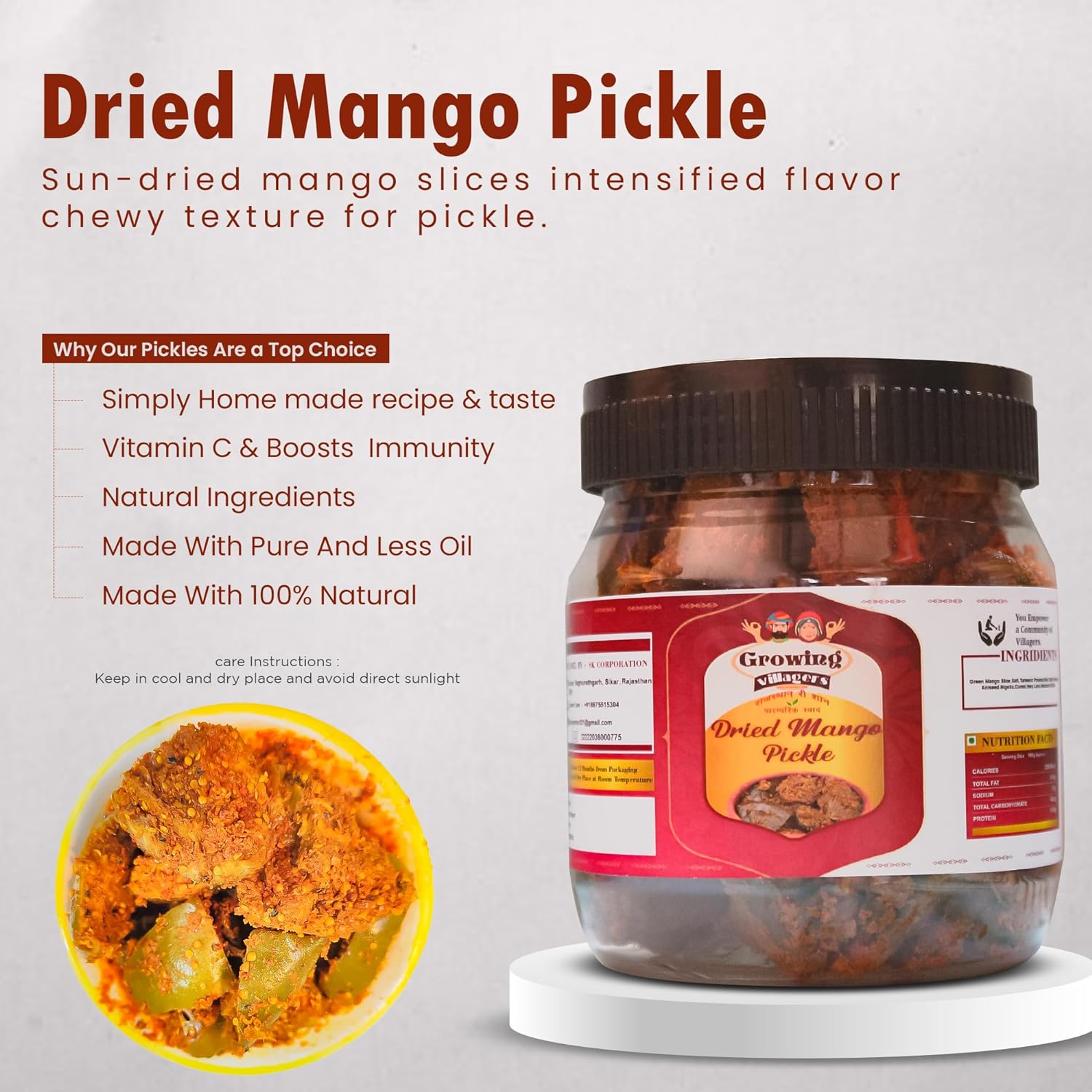Growing Villagers Sukha Mango Achar Masala Coated Homemade Dried Mango Pickle | Organic Tranditional Receipe | Preservative Free Oil Free 900 Grams FROM INDIA (SAM) - View 2 of 4