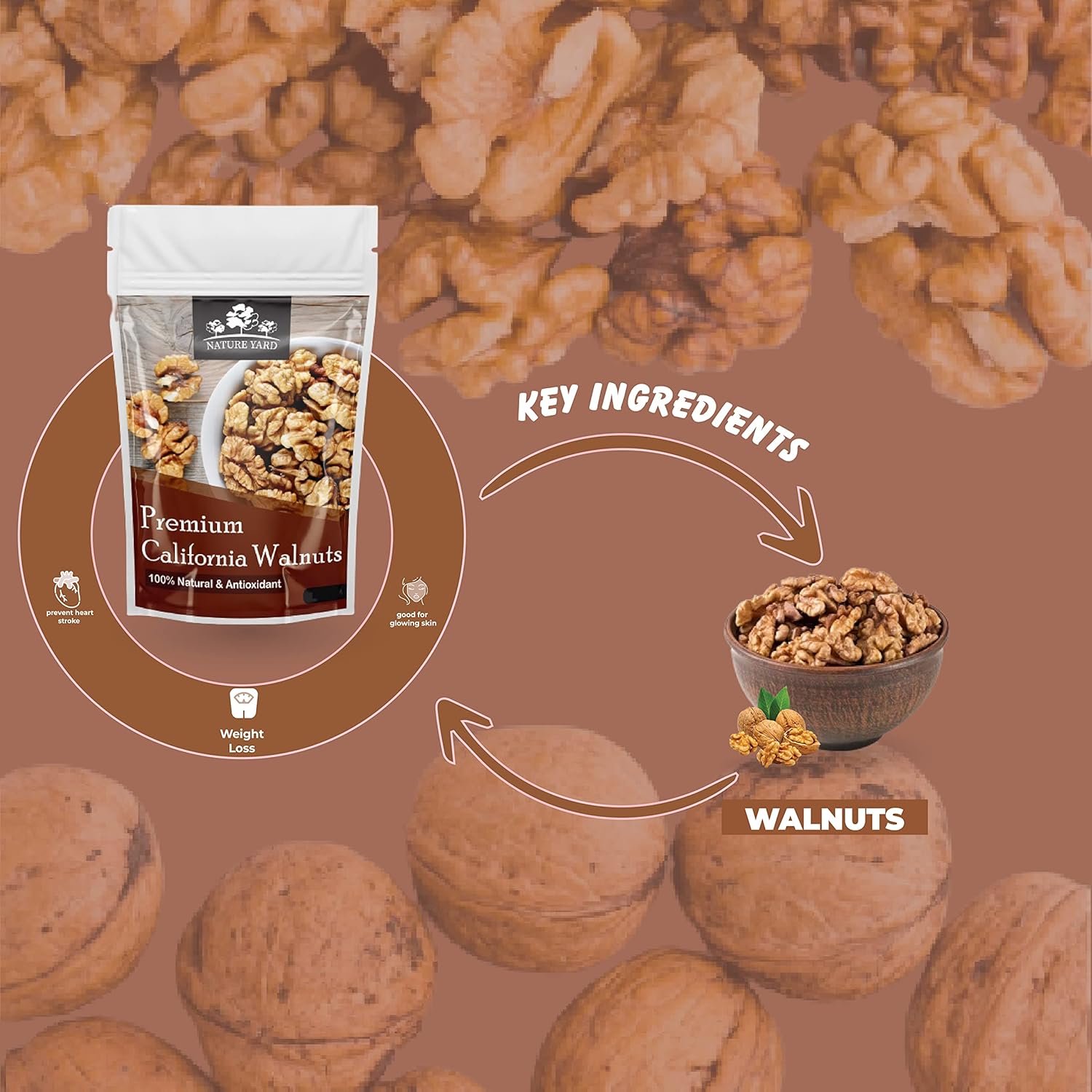 NATURE YARD Premium Organic Walnut Kernals Without Shell - 500gm - Akhrot giri dry fruit - 100% Natural and antioxidants (FROM INDIA SAB) - View 4 of 5