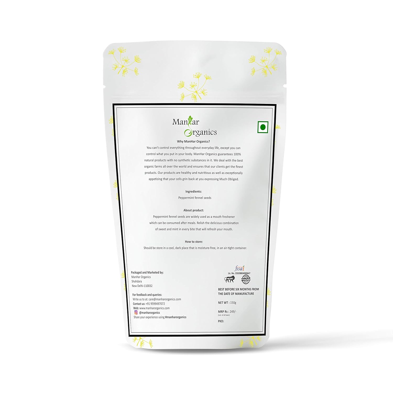 ManHar Organics Peppermint Coated White Fennel Seeds 150gm - Madrasi saunf |White saunf | - View 2 of 2