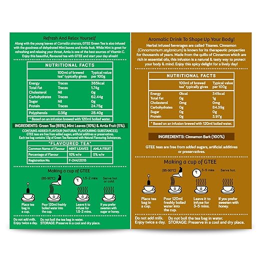 GTEE Green Tea Bags - Mint &amp; Cinnamon Tea Bags, 25 Tea Bags (Pack of 2) (FROM INDIA SAB) - View 4 of 5