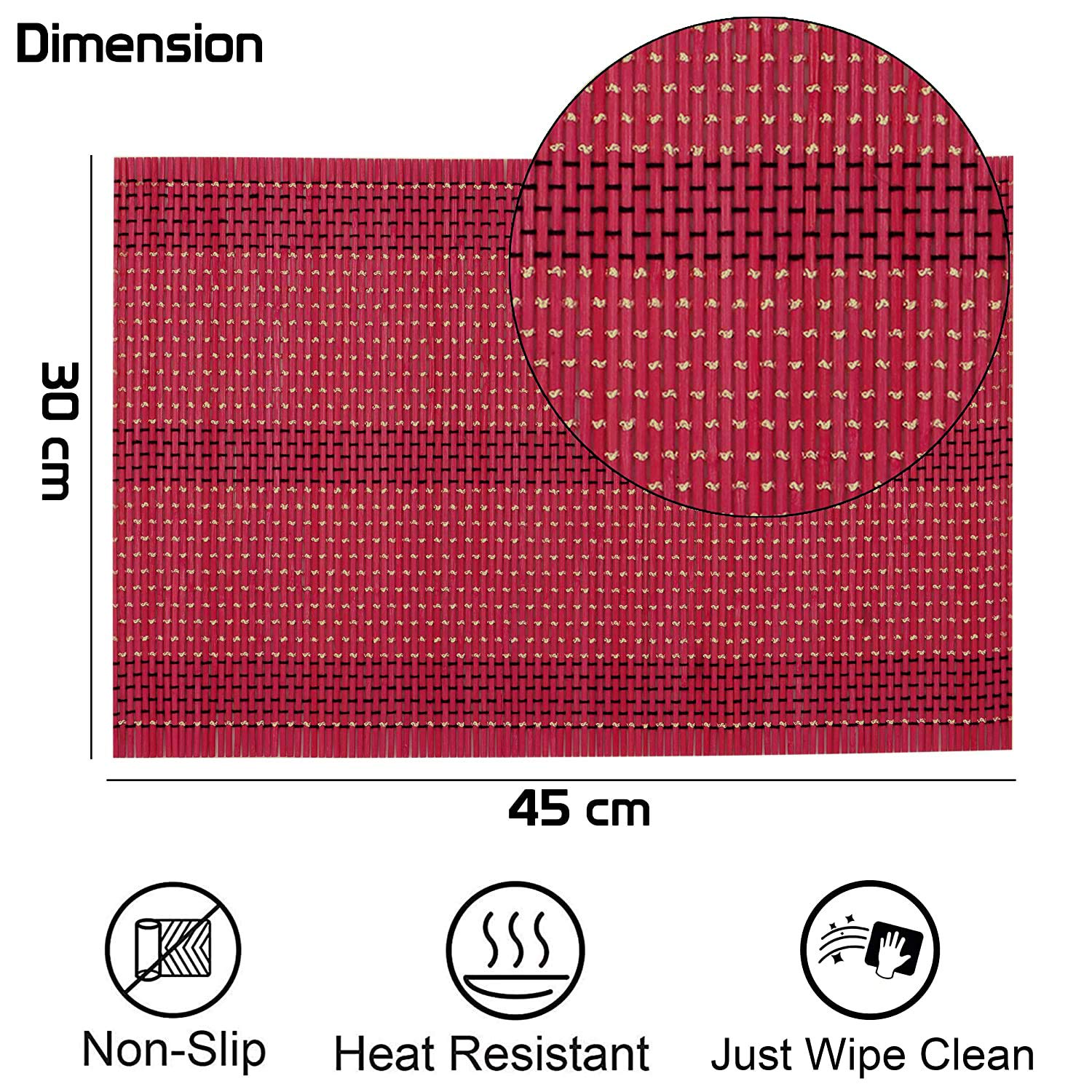 HOKIPO® Heat Resistant Placemats Set of 4 Dining Table Mats, 45x30 cm,(AR1664) - View 6 of 6