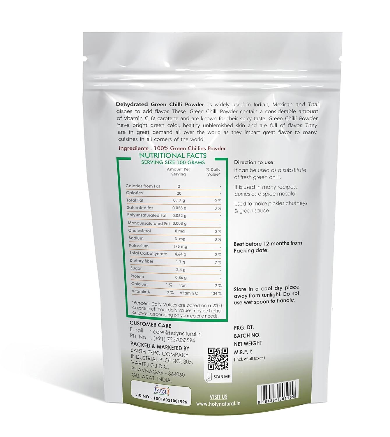 Holy Natural Green Chilli Powder - 400 GM - View 2 of 3
