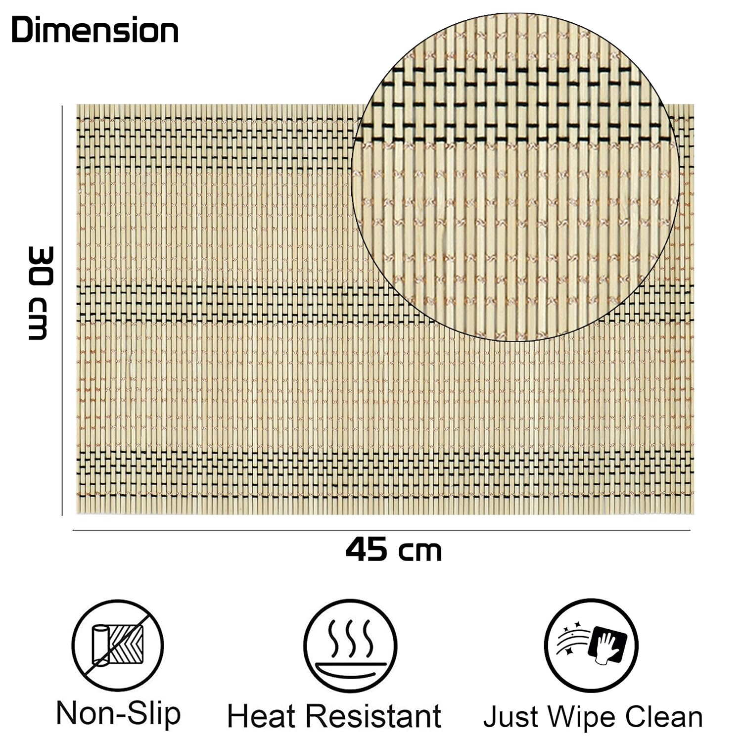 HOKIPO Reversible Bamboo Placemats Set Of 4 Table Mats, 45X30 Cm, (Ar13), Beige - View 6 of 6