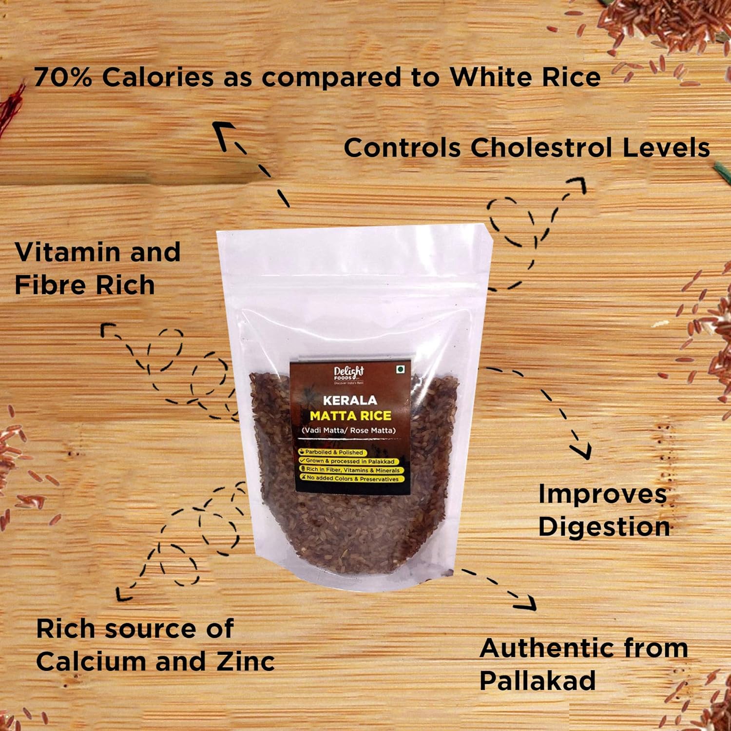 Delight Foods Premium Palakkadan Red Matta Rice | Rose Matta | Kerala Matta | Vadi Matta 700g (500g + 200g) FROM INDIA(SAM) - View 4 of 4