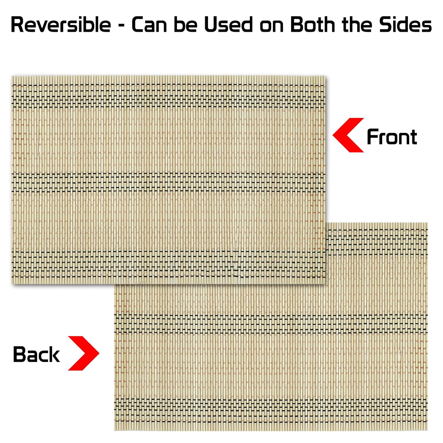 HOKIPO Reversible Bamboo Placemats Set Of 4 Table Mats, 45X30 Cm, (Ar13), Beige - View 5 of 6