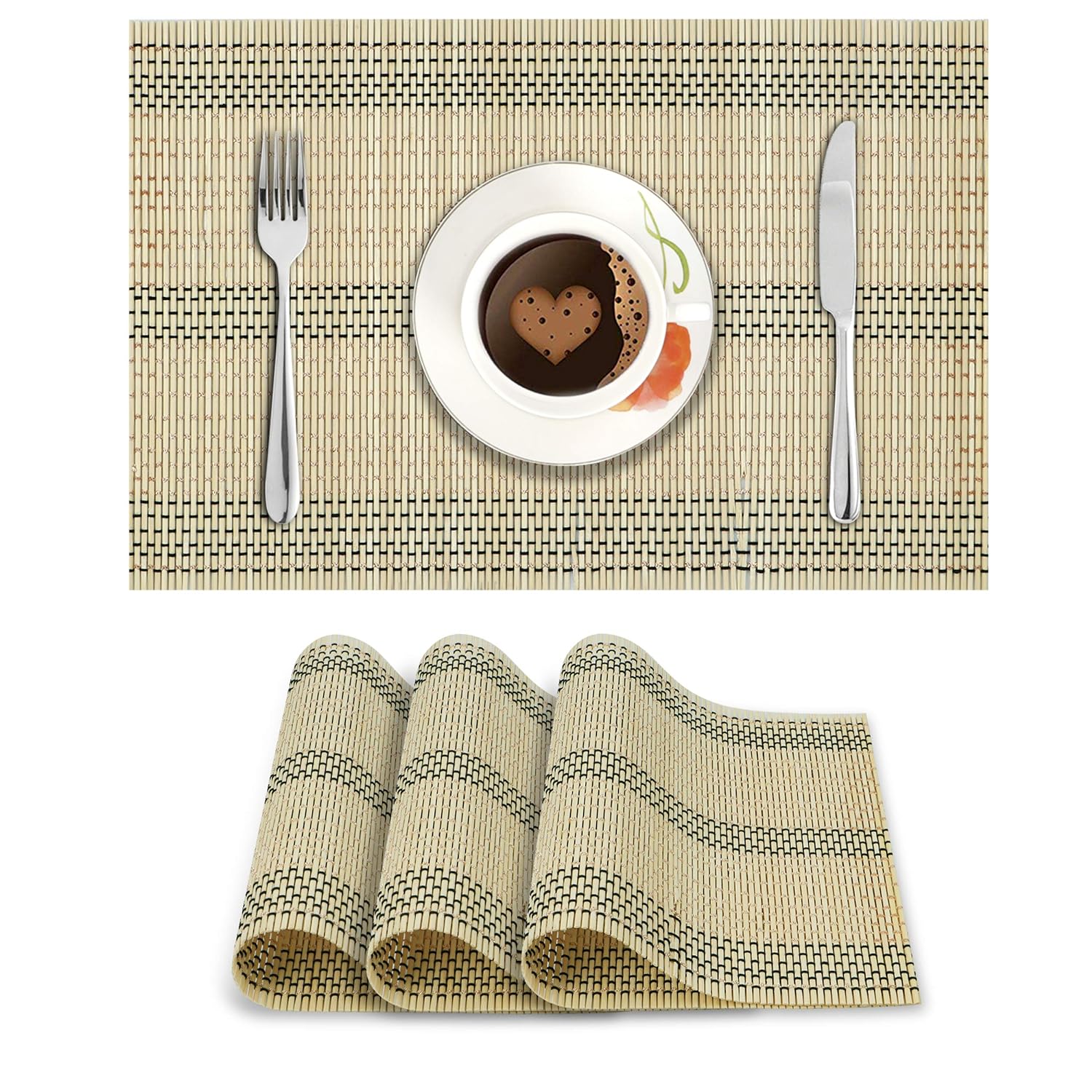 HOKIPO Reversible Bamboo Placemats Set Of 4 Table Mats, 45X30 Cm, (Ar13), Beige - Related product