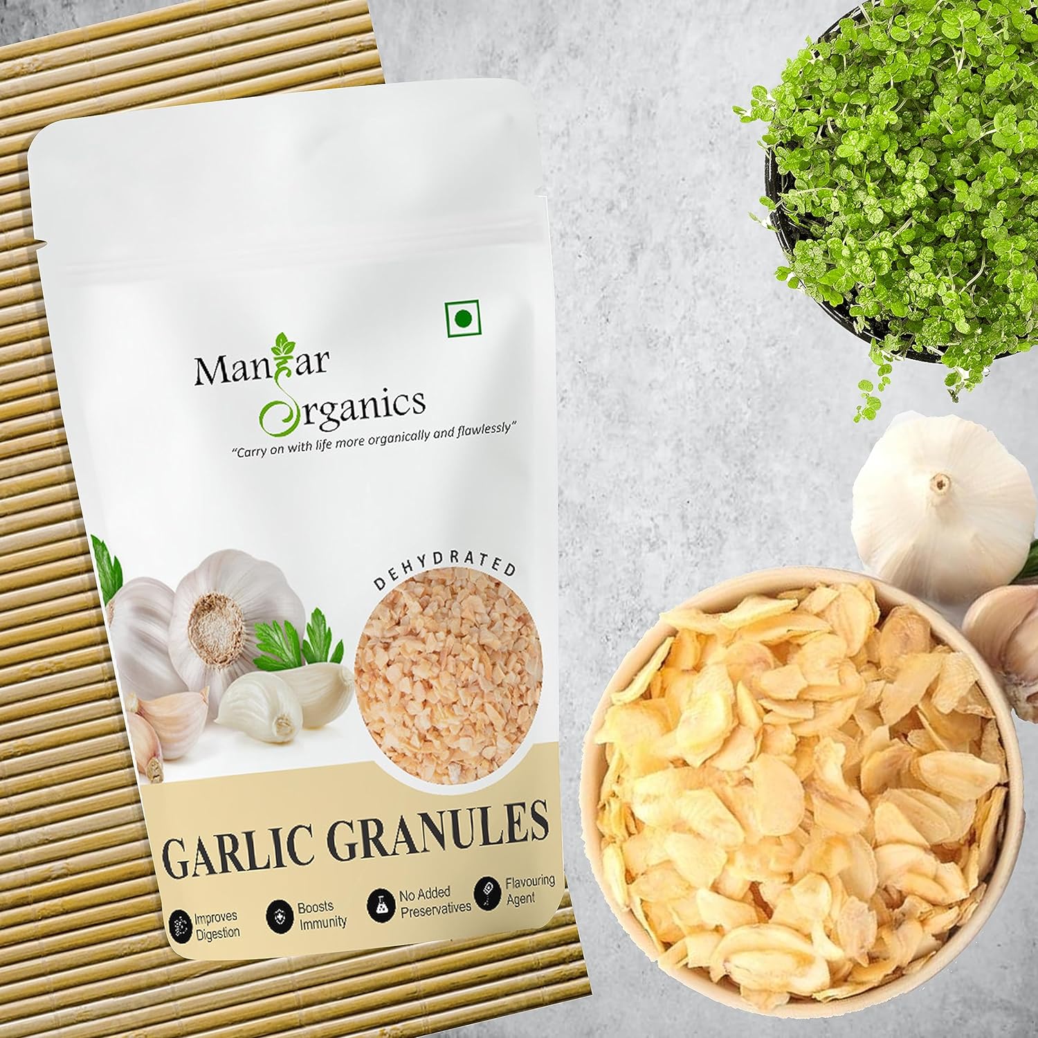 ManHar Organics Dehydrated Garlic Granules (Lahsun) 100gm - |Crushed Dried Garlic Flakes| - View 3 of 3