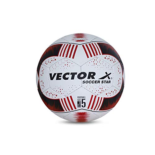 Vector X Soccer-Star Hand Stitched Football | Sports | Match | Training | Practice | Professional Soccer Football | White-Red Color | Size-5 | (FROM INDIA SAB)