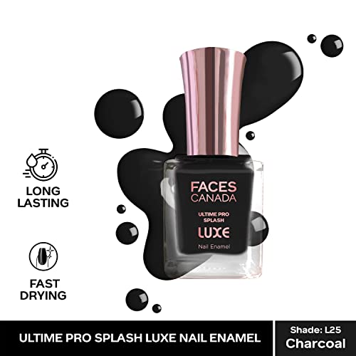 FACESCANADA Ultime Pro Splash Luxe Nail Enamel - Charcoal (L25), 12ml | Glossy Finish | Quick Drying | Long Lasting | High Shine | Chip Defiant | Even-Finish | Vegan | Non-Toxic | Ethanol-Free - View 2 of 3
