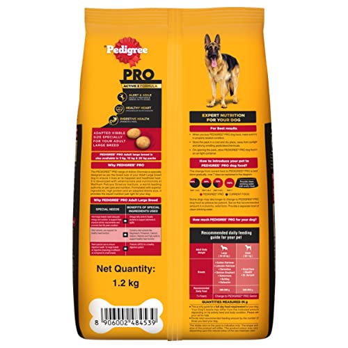 Pedigree Pro Adult Chicken Large Breed, Dry Dog Food (18 Months Onwards), 1.2 Kg Pack FROM INDIA (SAM) - View 2 of 4