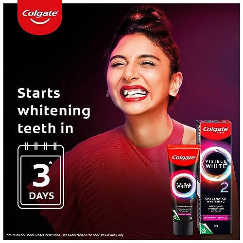 Colgate Visible White O2, Teeth Whitening Toothpaste (25g) for noticeably whiter teeth starting in 3 days. Peppermint Sparkle with Active Technology, Enamel Safe Teeth Whitening FROM INDIA(SAM) - View 3 of 4