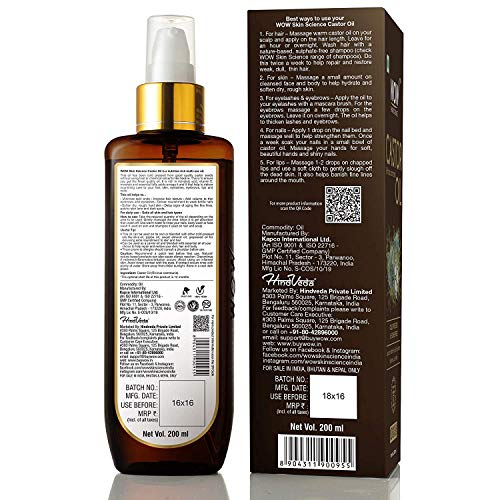 Wow Skin Science 100% Pure Castor Oil - Cold Pressed - For Stronger Hair, Skin &amp; Nails - No Mineral Oil &amp; Silicones, 200 Ml  (FROM INDIA SAB) - View 3 of 5