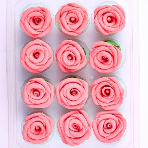 Confect Valentine Edible Rose Cake Toppers For Cupcakes | Valentines day Cake Toppers | Roses for Cake Decorations Pack of 12 - Taffy Pink (FROM INDIA SAB) - View 3 of 4