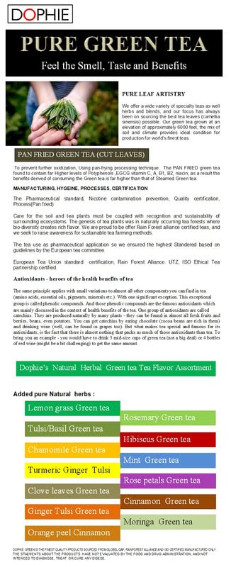 Dophie Green tea loose leaf with Peppermint leaves 100g (Pack-1) Herbal Tea, Antioxidant, Weight Loss, Immunity, Green Tea long leaf, mint Green tea, good refreshment. (FROM INDIA SAB) - View 2 of 5