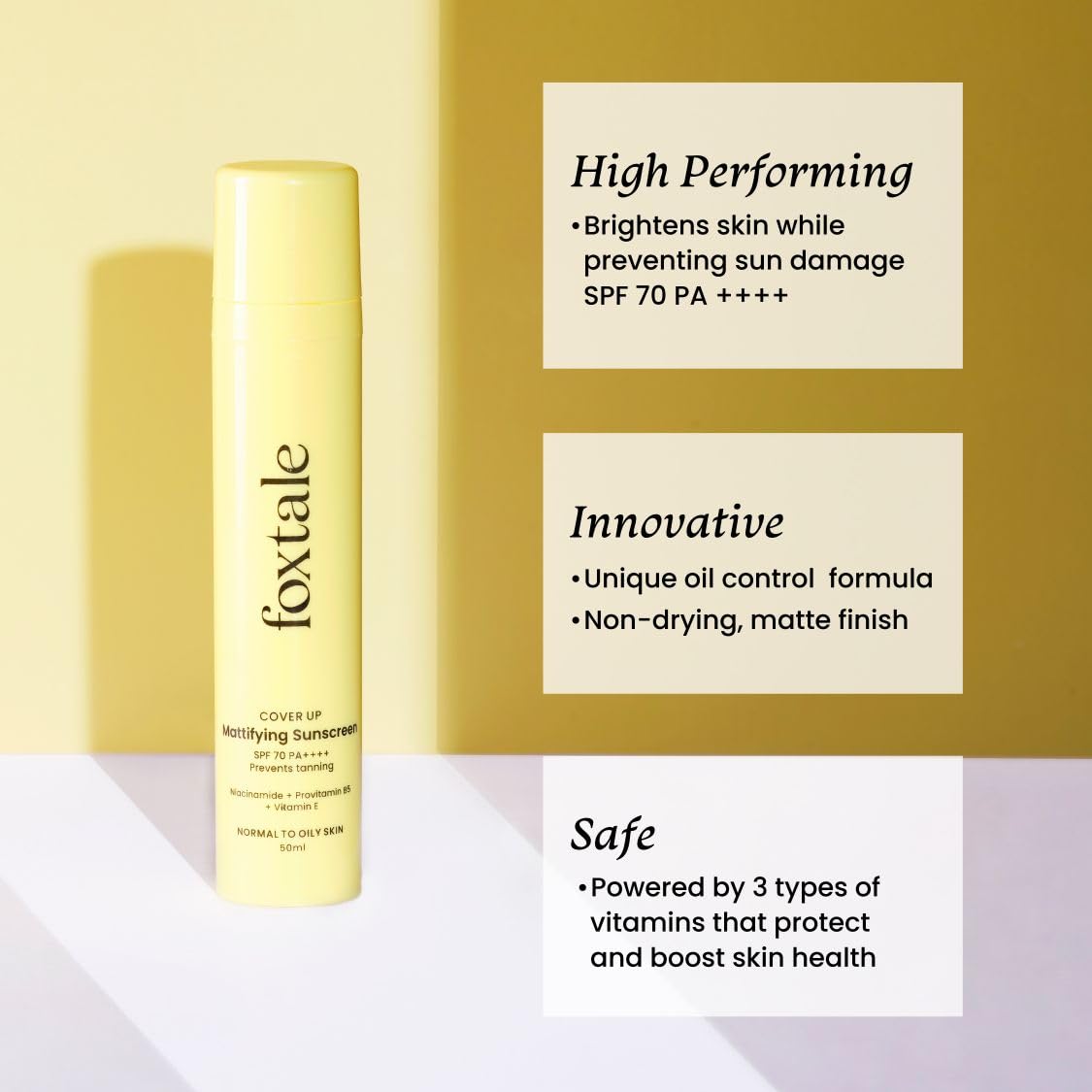 Foxtale Niacinamide Matte Sunscreen SPF 70+ PA++++, No White Cast, Non Greasy, Prevents Tanning, Men &amp; Women, For Normal to Oily Skin Type, 50 ml - View 2 of 6