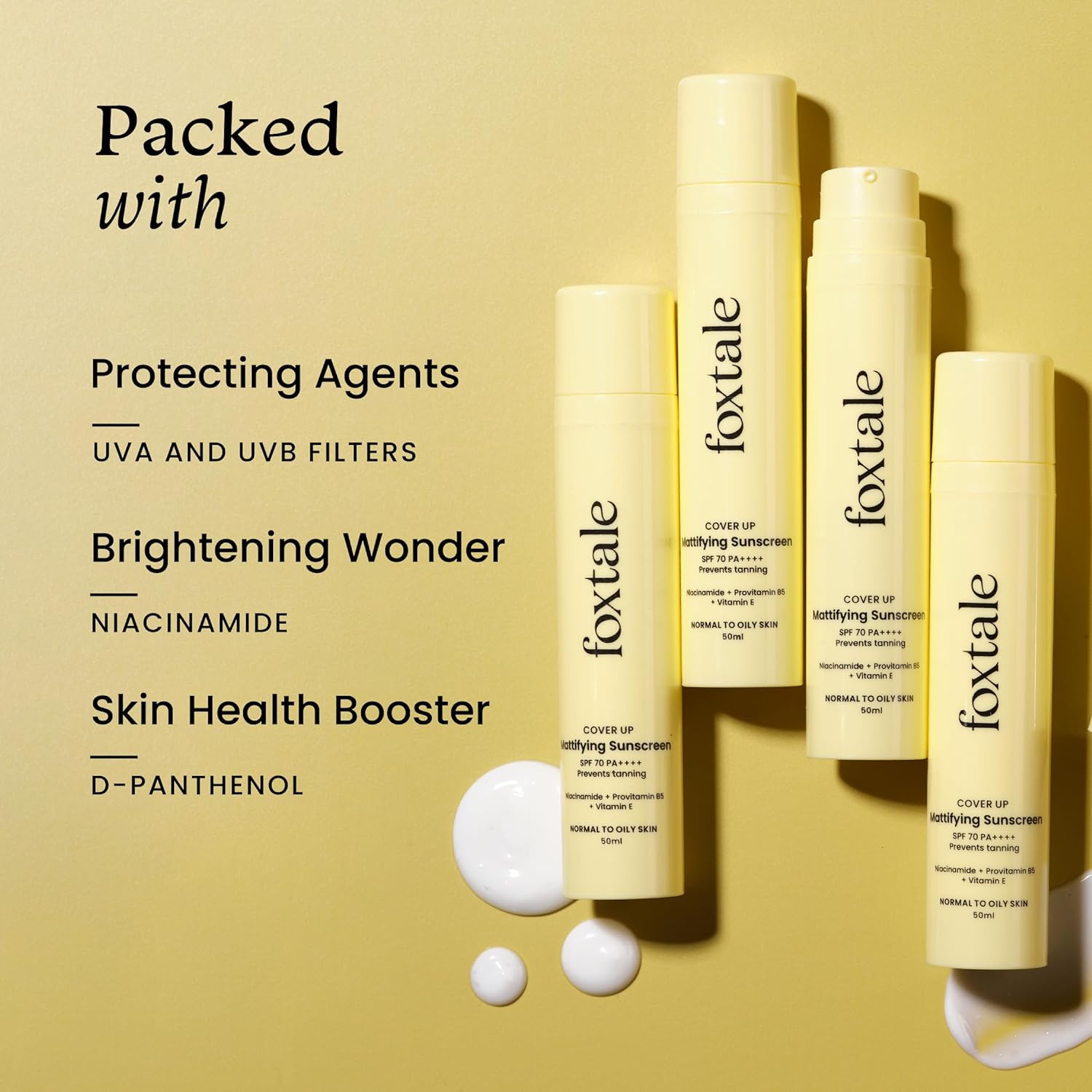 Foxtale Niacinamide Matte Sunscreen SPF 70+ PA++++, No White Cast, Non Greasy, Prevents Tanning, Men &amp; Women, For Normal to Oily Skin Type, 50 ml - View 4 of 6