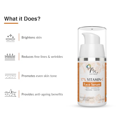 Fixderma 17% Vitamin C Face Serum for Glowing Skin | Retinol Face Serum | Skin Brightening Vit C Serum for Women and Men | Anti Aging Night Face Serum | Niacinamide Serum - 15g - View 3 of 4