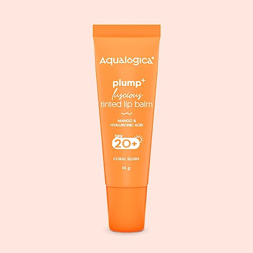 Aqualogica Coral Slush Plump+ Luscious Lightweight Tinted Lip Balm with Spf 20+ for Women and Men - Lip Mask with Mango &amp; Hyaluronic Acid for Intense Hydration | for Dry &amp; Dehydrates Lips -10g (FROM INDIA SAB) - View 2 of 3