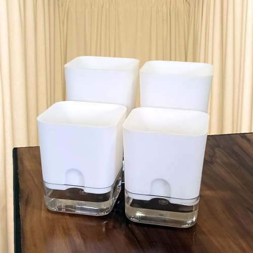 Casa De Amor Self Watering Pots (Pack of 4) for Indoor Plants | Home Decor, Living Room, Kitchen, Bedroom, Table Top, Office, Gifting | Plants not Included (White) (FROM INDIA)NUZ - Shop at Colombo Mall