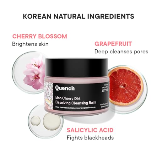 QUENCH Dirt Dissolving Korean Cleansing Balm with Salicylic Acid &amp; Cherry Blossom| Gentle Makeup Remover| Balm-Oil-Milk Texture| Removes Long-Wear Makeup, Sunscreen &amp; Impurities| Made in Korea (50ml) (FROM INDIA SAB) - View 2 of 3
