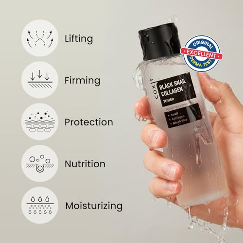 COXIR Black Snail Collagen Toner 150ml(5.07 fl.oz) Black-3-Complex: Black Rice, Bean, Sesame, Snail Mucin, Collagen, Hyaluronic Acid l Plumping&amp;Moisturizing l Korean Skin Care, Korean Toner l Cruelty-Free - View 2 of 6