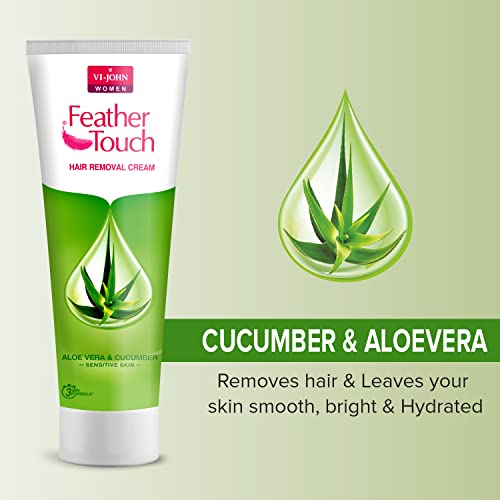 VI-JOHN Feather Touch Aloevera &amp; Cucumber Hair Removal Cream, for Sensitive Skin, Suitable for Legs, Underarms, Bikini Line, Arms - 110g (FROM INDIA SAB) - View 3 of 3